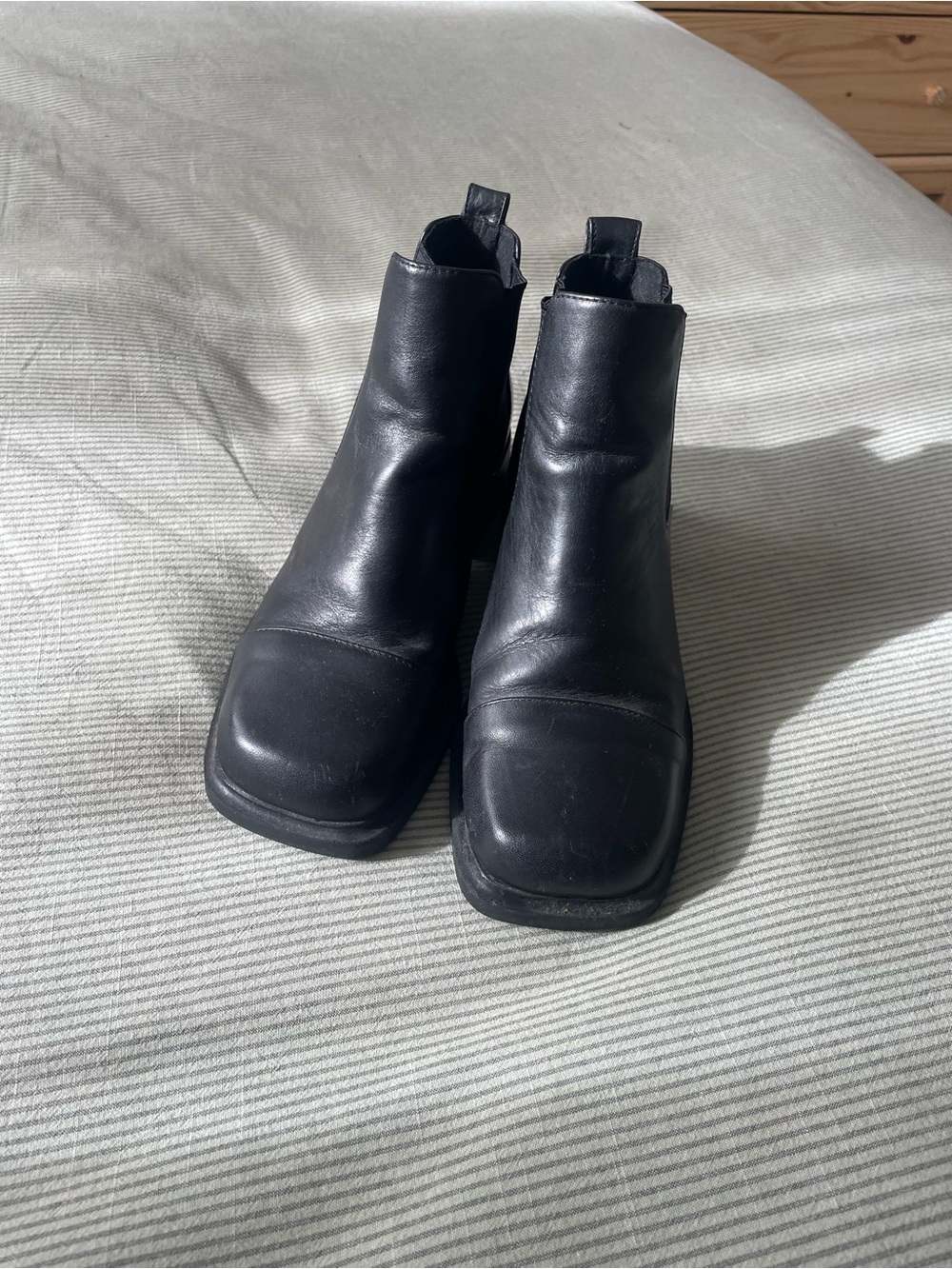 Black Leather Square-Toe Chelsea Boots